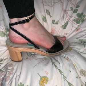 Miu Miu Black Sandal Leather Wood Block Heel 9
